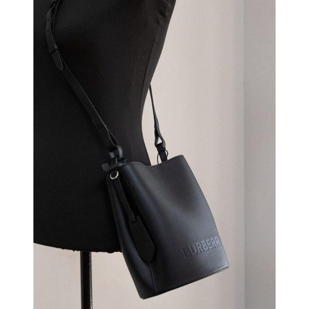 Burberry Lorne Women Black Crossbody Bag Leather Adjustable Small Bucket Handbag - Picture 4 of 5